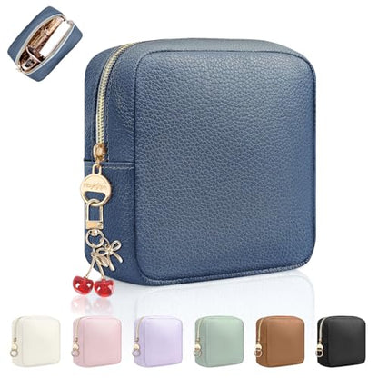 4.9" Small Makeup Bag for Purse, PU Leather Mini Cosmetic Bag with Ring Buckle, Portable Small Makeup Travel Toiletry Pouches for Women, Birthday/Wedding/Christmas Gifts (Dark Blue) - color: Dark Blue-4.9 inch