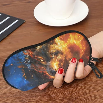 AFPANQZ Glasses Case with Carabiner Hanging Portable Neoprene Zipper Sunglasses Case Soft Lightweight - color: Cool Flame Wolf