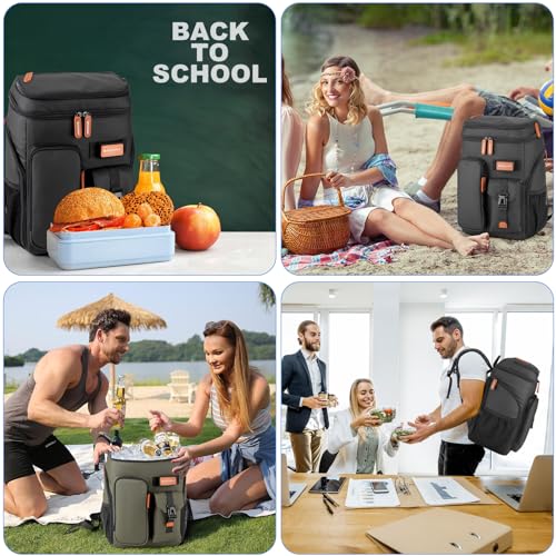 BAGPARKK Insulated Cooler Backpack,33/45 Cans Multifunctional Double Deck Leakproof Cooler Bag with Sternum Strap,Large Capacity Lightweight Travel Camping Beach Backpack - color: Black, size: 33Can
