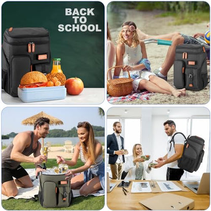 BAGPARKK Insulated Cooler Backpack,33/45 Cans Multifunctional Double Deck Leakproof Cooler Bag with Sternum Strap,Large Capacity Lightweight Travel Camping Beach Backpack - color: Black, size: 33Can
