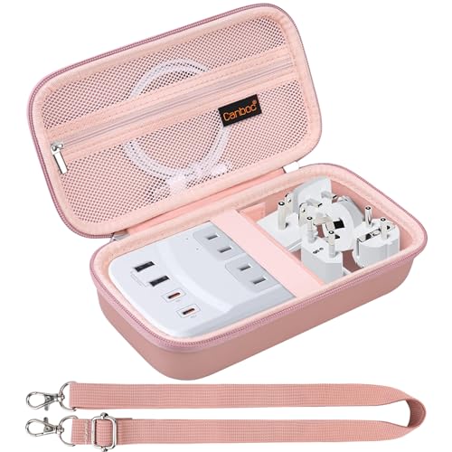 Canboc Carrying Case for Ceptics Universal Travel Adapter Kit, World Travel Adapter Kit Box with Removable Shoulder Strap, Zipper Mesh Bag fit USB Cable, Rose Gold (Case Only) - color: Rose Gold+Rose Gold