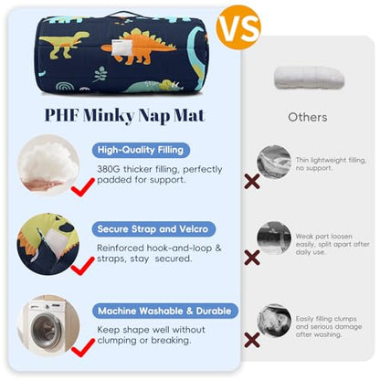 PHF Soft Toddler Nap Mat with Removable Pillow, Rollup Design Kids Sleeping Mat, Slumber Bags for Boys, 50"x20" Toddler Sleeping Bag for Daycare Preschool Travel Camping, Large Dinosaur - color: Large Dinosaur
