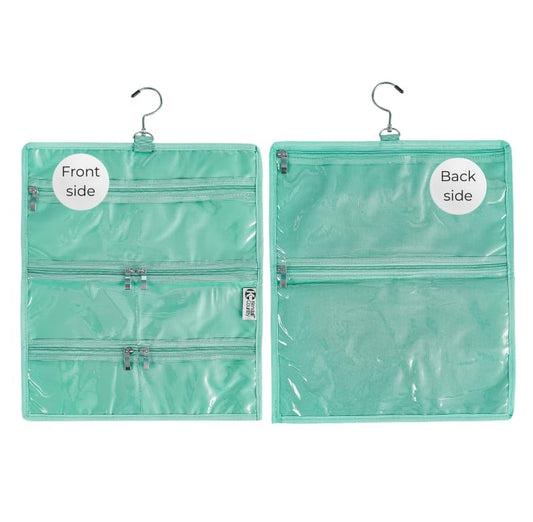 On-The-Go Organizer, 14 Clear Vinyl Pockets, Hanging Travel Case for Makeup and Accessories, 13.5 x 24 inches (Seafoam, Small) - color: Seafoam, size: Small