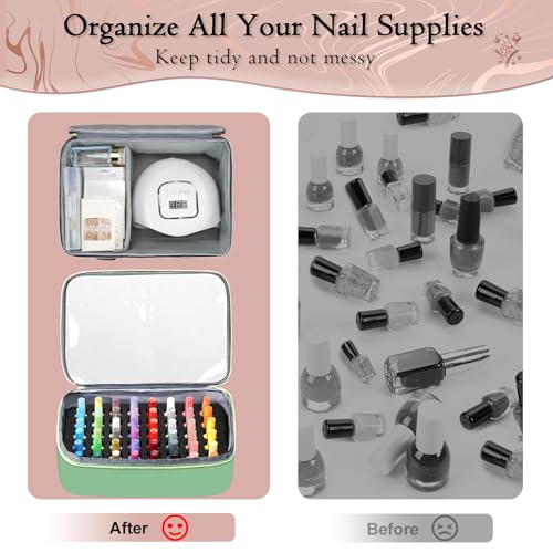 YOREPEK Extra Large Nail Polish Organizer Case Holds 96 to 100+ Bottles (15ml/0.5 fl.oz) UV lamp, Gel Polish Travel Case Bag with 2 Removable Pouches Fits Nail Supplies, Gifts for Manicurist, Green - color: Green-96bottles
