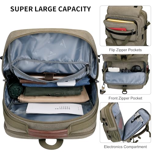 WITZMAN Travel Backpack for Men Large Canvas Laptop Backpack Fit 16 inch Carry on TSA Friendly Flight Approved Vintage Rucksack for Traveling(A8012 Army Green) - color: Army Green