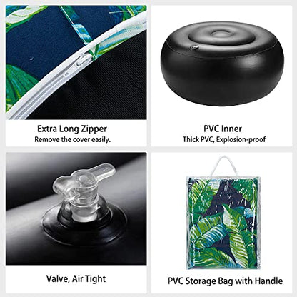 Magpie Fabrics Inflatable Stool Ottoman Pouf D20 xH9, Outdoor Round Footrest Footstool, Portable for Patio Travel Camping - Green Lagoon Leaves - color: Green Lagoon Leaves