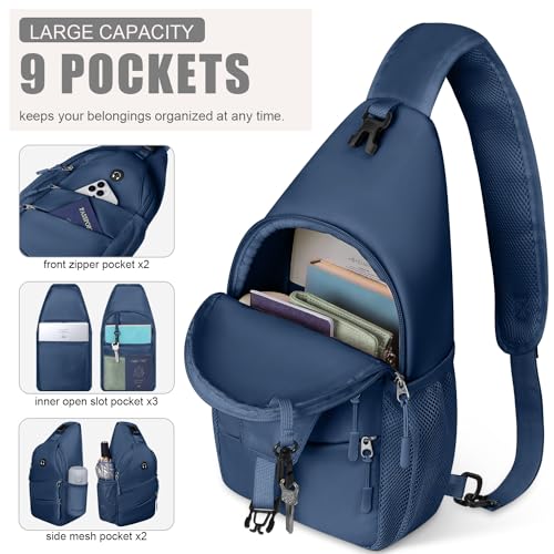 Pritent Crossbody Bags for Women Men Trendy Sling Bag Backpack Casual Chest Bag with Convertible Shoulder Strap - color: Navy Blue, size: Medium