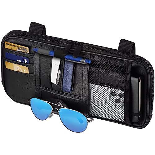 Car Sun Visor Organizer – Car, SUV, Truck Interior Accessories - Magnetic Glasses Holder & Full Length Horizontal Pockets, Allows Safe Driving - 12.2 X 6.1 in, Black - color: Premium Black