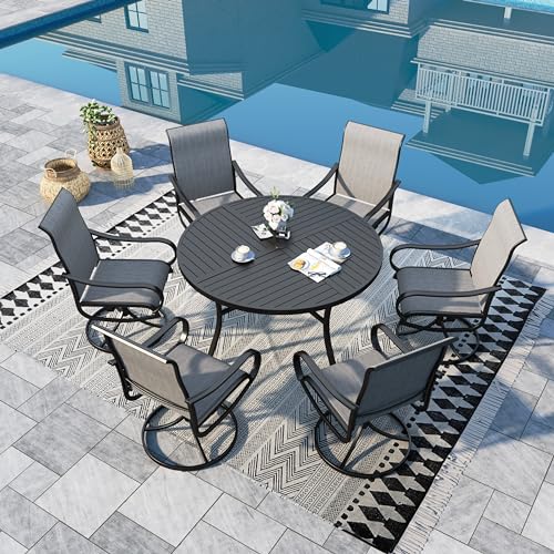 Sophia & William Outdoor Dining Set Patio Dining Set for 6 Round Patio Table and Chairs Set 7 Pieces Patio Set with Swivel Patio Chairs 54" Metal Table for Garden Pool All Weather Grey - color: Grey, size: 54" Round
