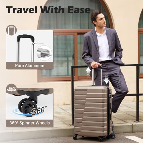 Coolife Luggage Suitcase Carry on Hardside PC+ABS Spinner TSA Lock Telescopic Handle - color: brown, size: Large(28in)