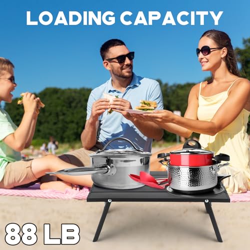 Barydat 2 Pack Small Folding Beach Table Aluminum Portable Camping Lightweight Roll up Tent Low Table for Sand Outdoor Compact Picnic with Carry Bag for Outdoor Picnic Tent Travel Beach(Black)