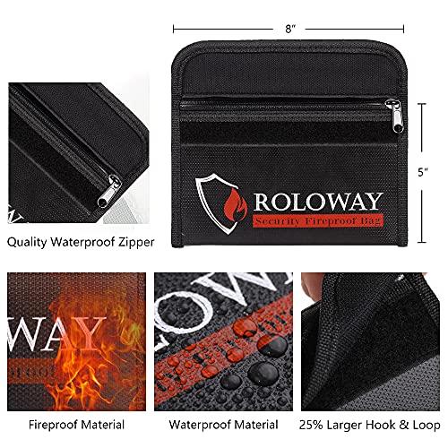 ROLOWAY Small Fireproof Bag (5 x 8 inches), Non-itchy Fireproof Money Bag for Cash, Valuables, Passport, Currency & Keys (2-Pack Black) - size: 8 x 5 inch, style: Black Bag