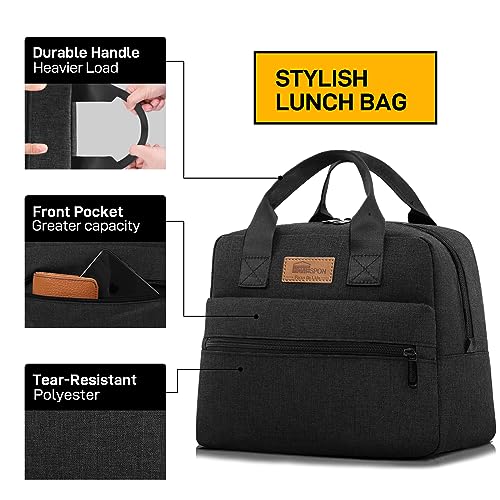 HOMESPON Insulated Lunch Bag for Women Men Lunch Box Cooler Lunch Tote for Work Picnic (Black) - color: Black