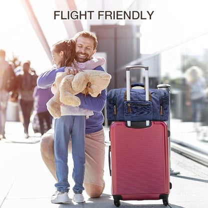Wildroad 60L Travel Duffel Bag, Expandable Canvas Genuine Leather Duffle Bag Upgraded Overnight Weekender Bag Carry on Bag - color: Blue, size: X Large-60L Duffle Bag