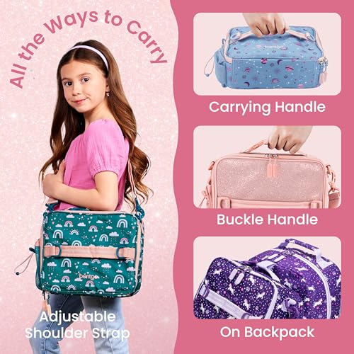 Bentgo Kids Lunch Bag - Double-Insulated, Reusable Lunch Bag for Kids 3+ with Adjustable Strap; Holds Lunch Box/Water Bottle/Snacks; Easy-Clean, Water-Resistant & Pockets (Glitter - Petal Pink) - color: Glitter Edition - Petal Pink