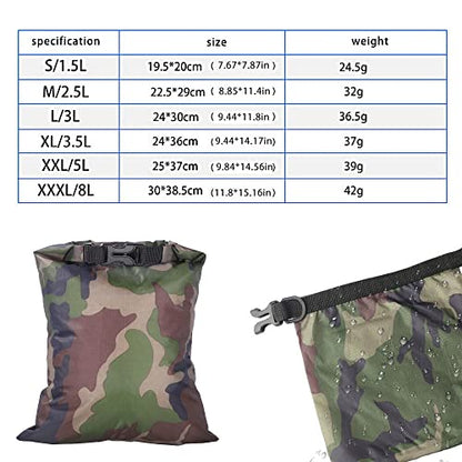 Pimoys 6 Pack Waterproof Dry Sacks, Lightweight Outdoor Dry Bags Ultimate Dry Bags for Kayaking Rafting Camping (8L, 5L, 3.5L, 3L, 2.5L, 1.5L) - color: Camouflage
