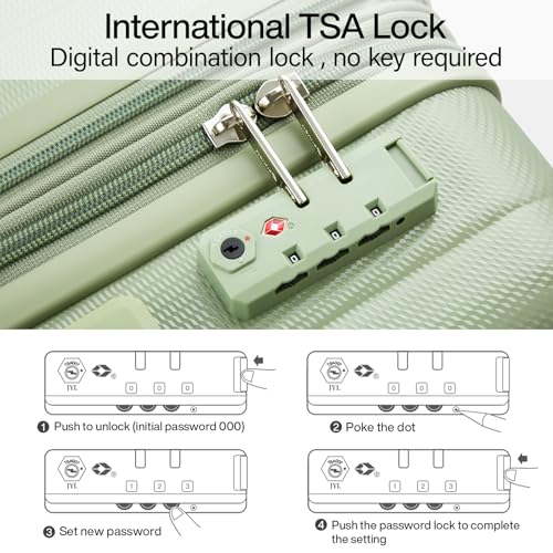 Hanke 24 Inch Expandable Checked Luggage Lightweight PC Hard Shell Luggage Suitcases with Wheels Travel Luggage Rolling Large Suitcase Travel Luggage Bag for Go to University.(Bamboo Green) - color: Bamboo Green, size: Expandable 24 Inch