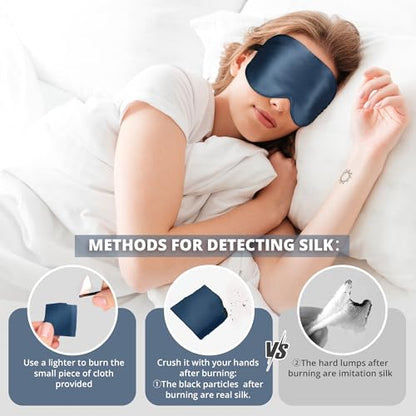 Silk Sleep Mask 100% 22 Momme Mulberry, Sleep Eye Mask for Women Men, Blackout Blindfold with Adjustable Strap, Side Sleeper Eye Cover, Soft Eyeshade Filled with Premium Mulberry Silk (Blue) - color: 22 Momme-blue