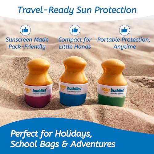 Solar Buddies Grab & Go Travel Bundle - Single Pink - Empty Refillable Applicator with Carabiner Clip & Brush - Roll-On Sponge for Lotion & Cream - 3.4oz (No Sunscreen Included) - color: Pink Single