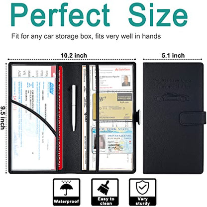 RSAquar Car Registration and Insurance Holder, Leather Car Glove Box Organizer, Cool Car Accessories for ID, Driver's License Cards & Essential Document, Men&Women, Black#2 - color: Black#2