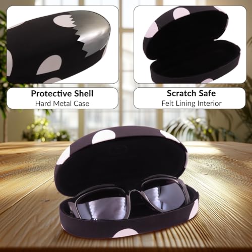 MyEyeglassCase Hard Sunglasses case - Women Glasses Case Holder - Large Durable Eyeglass Case Hard Shell with Pouch & Cloth - color: As113 Polka Dots