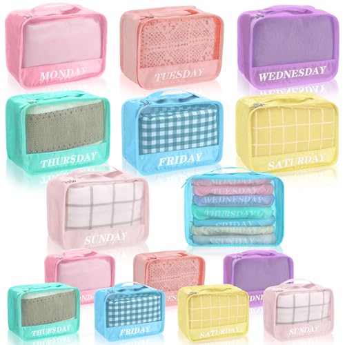 Days of Week Packing Cubes Weekly Organizer Travel Storage Bag School Clothes for Kids Summer Camp Family(9x7x3inch,Macaron,15) - color: Macaron, size: 9x7x3inch