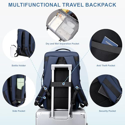 BAGOK Carry On Travel Backpack, 35L-40L Expandable Extra Large Airline Approved,Lightweight Daypack for Men and Women（Blue） - color: Blue, size: Large