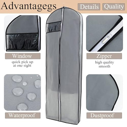 Dress Bags for Gowns Long, 2 Packs 65" Garment Bags for Hanging Clothes, 4" Gusseted Clothing Bags for Closet Storage and Travel, Suit Bags for Coats, Jackets, Shirts and Sweater (2)