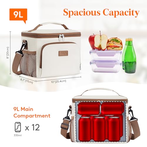 Lifewit Reusable Insulated Lunch Bag, Portable Cooler Freezable Soft Lunchbox Leakproof with Adjustable Shoulder Strap for Men Women Adult for Work Picnic or Travel, 9L 12 Can, Cream - color: Cream, size: Medium(9L)