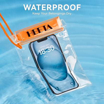 HEETA 5-Pack Clear Waterproof Dry Bag Pouch, Water Tight Cases Dry Bags Document Holder for Camera Mobile Phone Maps, Kayaking Boating - color: Orange