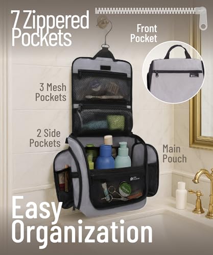 D&D Wanderlust D&D Hanging Travel Toiletry Bag for Men and Women – Cosmetics, Makeup and Toiletries Organizer Kit with 10 Compartments - color: Light Gray Medium