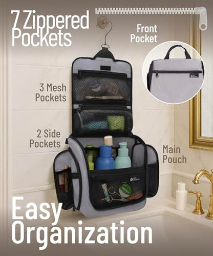 D&D Wanderlust D&D Hanging Travel Toiletry Bag for Men and Women – Cosmetics, Makeup and Toiletries Organizer Kit with 10 Compartments - color: Light Gray Medium