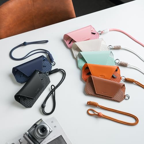 VULKIT Portable Leather Eye Glasses Case for Women & Men, Slim Sunglass Case, Unisex Eyeglass Case - color: Blush Pink With Lanyard
