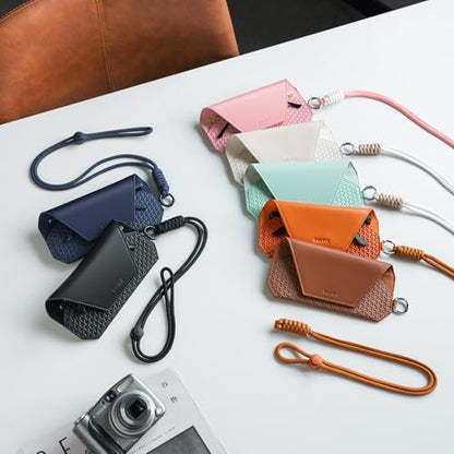 VULKIT Portable Leather Eye Glasses Case for Women & Men, Slim Sunglass Case, Unisex Eyeglass Case - color: Blush Pink With Lanyard