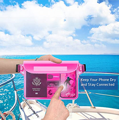 AiRunTech Waterproof Pouch with Waist Strap (2 Pack) | Beach Accessories Best Way to Keep Your Phone and Valuables Safe and Dry | Perfect for Boating Swimming Snorkeling Kayaking Beach Pool Water Park - color: Clear + Pink