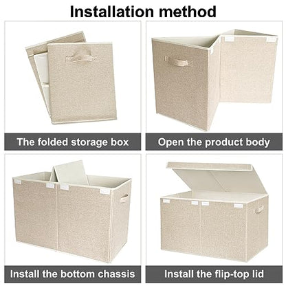 Large Toy Box Chest Storage with Lid - Collapsible Kids Toys Boxes Organizer Bins Baskets with Handles for Boys, Girls, Nursery, Playroom, Clothes, Blanket, Bedroom(Beige) - color: Beige