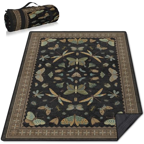 Insect Picnic Blankets Waterproof Foldable, 60″X80″ Packable Picnic Mat Vintage Outdoor Blanket for Grass, Large Beach Blanket Sandproof Picnic Accessories for Camping Music Festival Park Lawn Travel - color: D04, size: 5' X 6'8" (Rectangular)
