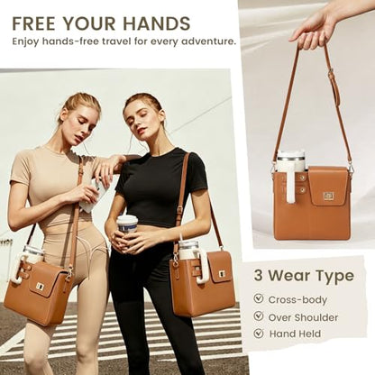 Outdoor Portable Crossbody Water Cup Purse Bag Water Bottle Carrier Bag with Phone Pocket Tumbler Carrier with Strap - color: Brown