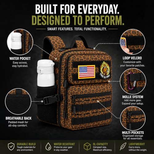 9L Mini Tactical Backpack for Men Women,Small Military Tactical Backpack for Sport,Gym,Hiking,Travel,Camping(Leopard) - color: Leopard