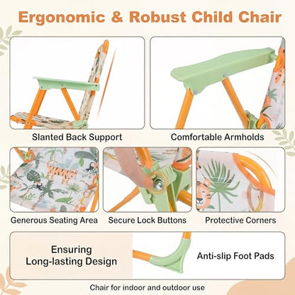 HONEY JOY Kids Picnic Table, Animal Themed Toddler Outdoor Table and Chair Set, 2 Folding Chairs & Removable Umbrella, Children Outdoor Furniture for Backyard Patio Garden (Green Tiger) - color: Green Tiger