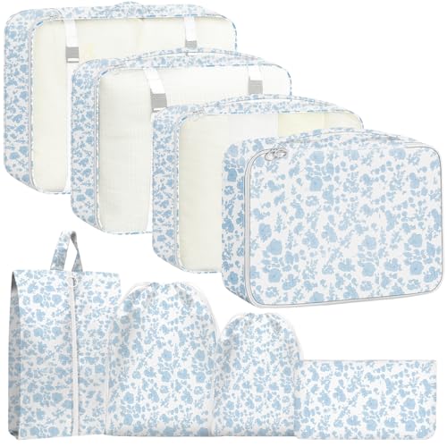 Packing Cubes for Travel - 8 Set Luggage Organizer Bags for Family, Mesh Breathable Packing Cubes for Suitcases Durable Travel Essentials Bags Set - color: Floral