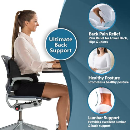 ComfiLife Lumbar Support Back Pillow Office Chair and Car Seat Cushion - Memory Foam with Adjustable Strap and Breathable 3D Mesh (Navy) - color: Navy