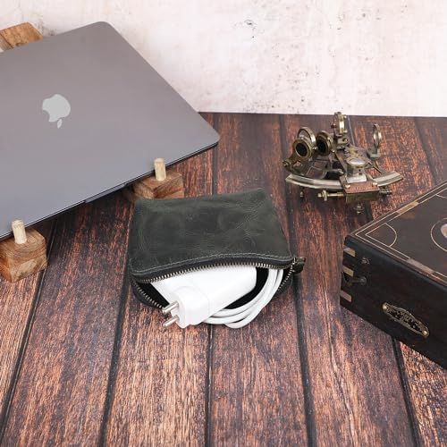 Full Grain Leather Cosmetic Bag – Zippered Makeup Pouch for Women, Small Travel Toiletry & Organizer Pouch for Purse, Premium Handmade Leather (5 × 4 × 2.5 in) - color: Green