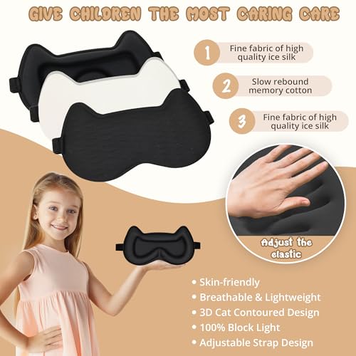Kids Sleep Mask Eye Mask: 3D Contoured Cup Sleeping Masks, Blindfold with Adjustable Strap, Kids Eye Cover for Boys, Girls, Teens, Pressure-Free with Memory Foam Face Mask for Sleeping (Black) - color: Black