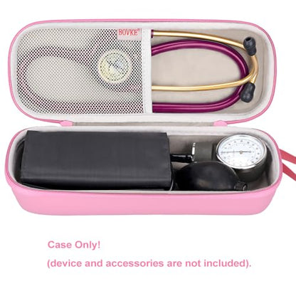 BOVKE Travel Carrying Case Compatible With 3M Littmann Classic III, Lightweight II S.E, MDF Acoustica Deluxe Stethoscope, Extra Room for Medical Scissors EMT Trauma Shears and LED Penlight, Pearl Pink - color: Pu Leather_Pearl Pink