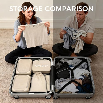 GIVLEFLY Compression Packing Cubes for Travel, 6-Piece Lightweight Luggage Organizer Bags, Space Saving Suitcase Packing Set for Women - color: Beige