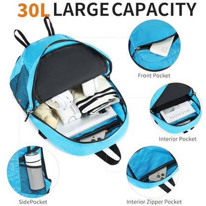 Small Hiking Backpack 35L Travel Lightweight Hiking Packable Daypack Water-Resistant Foldable Backpacks for Women Men Camping (Blue) - color: Blue, size: 35L