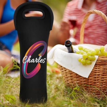 Personalized 1 Bottle Wine Carrier Tote Custom wtih Name, Customize Neoprene Wine Bottle Carrier Sleeve Travel Wine Holder Gift Bags - color: Black, size: Small