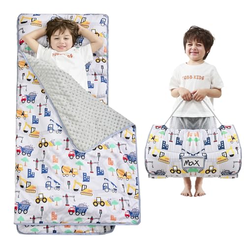Lasoftan Toddler Nap Mat with Pillow and Blanket, Extra Large Rolled Napping Mats,Slumber Bags for Boys Girls,Kids Sleeping Bag for Daycare, Preschool Travel Camping - color: Truck