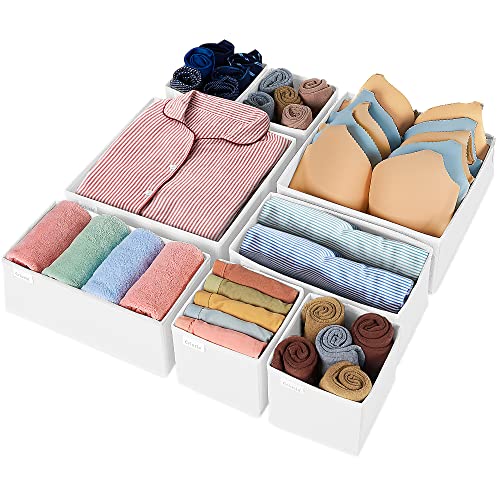 Criusia Drawer Organizer Clothes, 8 Pack Underwear Drawer Organizer, Foldable Closet Organizers and Storage Dresser Drawer Dividers for Clothes, Socks, Scarves, Ties (White) - color: White, size: 8 Pack